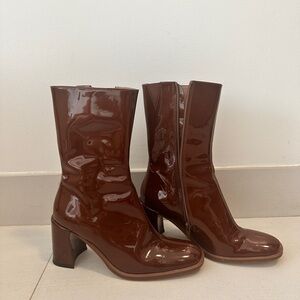 Miista Brown Patent Leather Ankle Boots